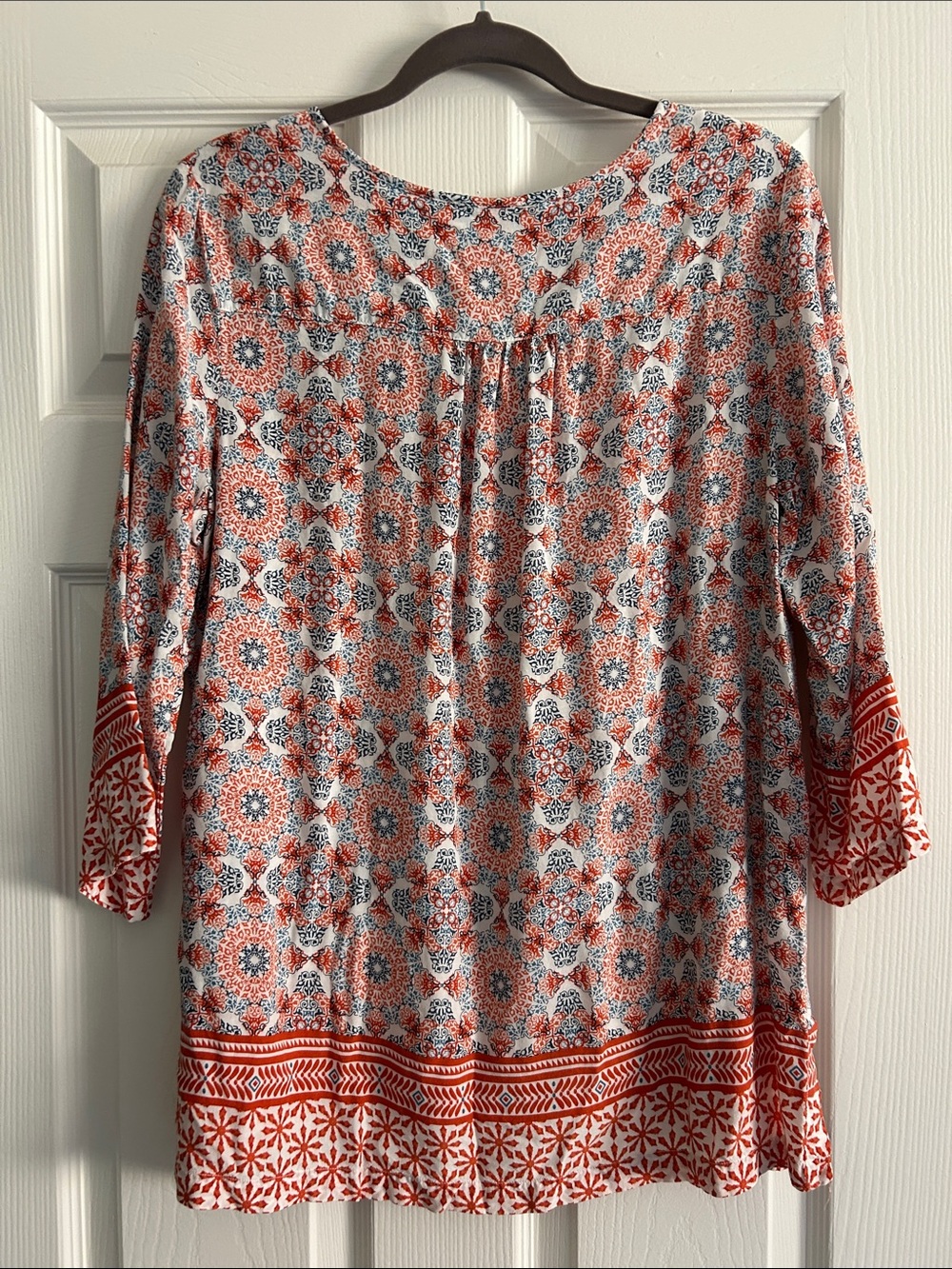 Boho Medallion Print Tunic M/L Rayon Tassel Tie Peasant Blouse - Picture 7 of 12